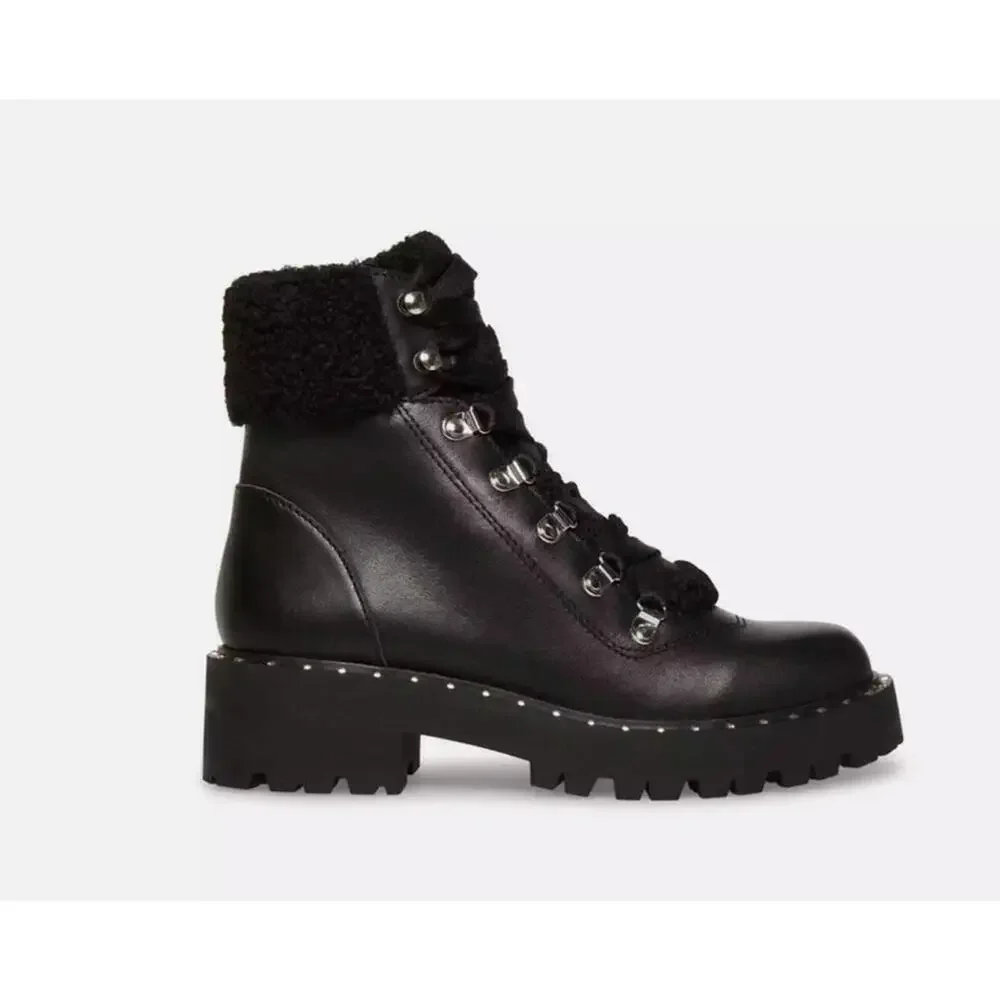 Steve Madden Receptive Faux Fur Lined Lace-Up Ankle Combat Boots 7M